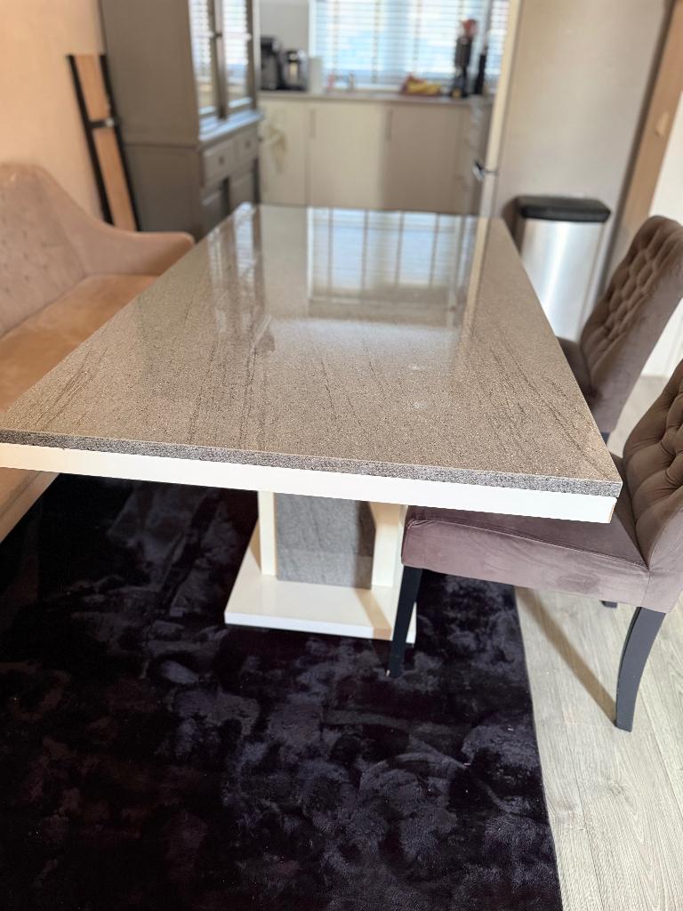 Eettafel grijs/wit composiet steenblad., Huis en Inrichting, Tafels | Eettafels, Ophalen, Overige materialen, 50 tot 100 cm, Zo goed als nieuw