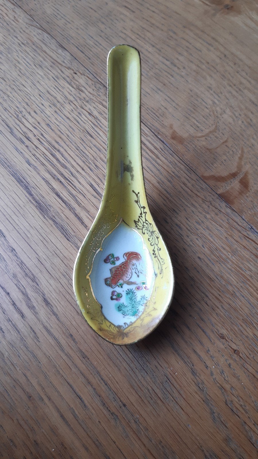 Vintage Aziatische porseleinen lepel met vogel en vis, Ophalen of Verzenden