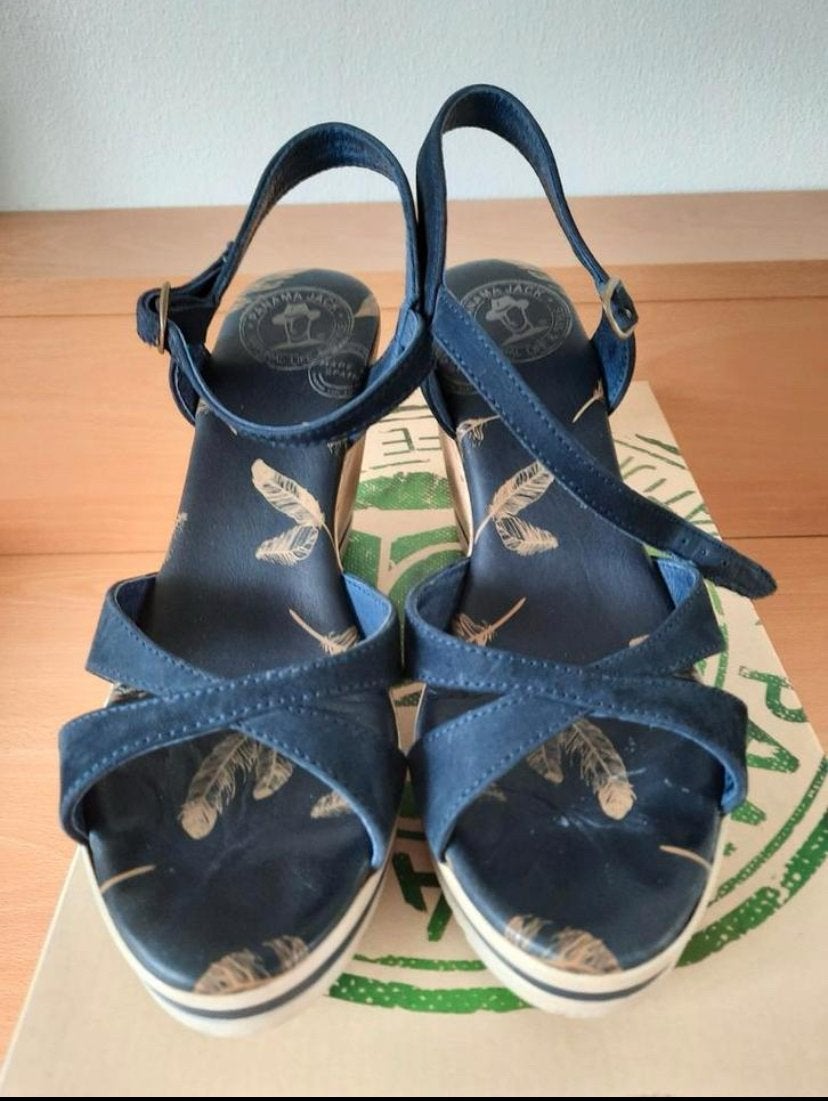 Panama Jack Sandalen met Plateauzool - Maat 37 Donkerblauw, Blauw, Zo goed als nieuw, Sandalen of Muiltjes, Ophalen of Verzenden