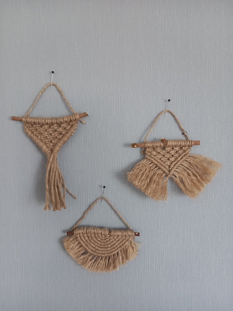 Mini macramé hangers 2, Mix & Match, Ophalen, Wandhanger, Eigen ontwerp, Vintage
