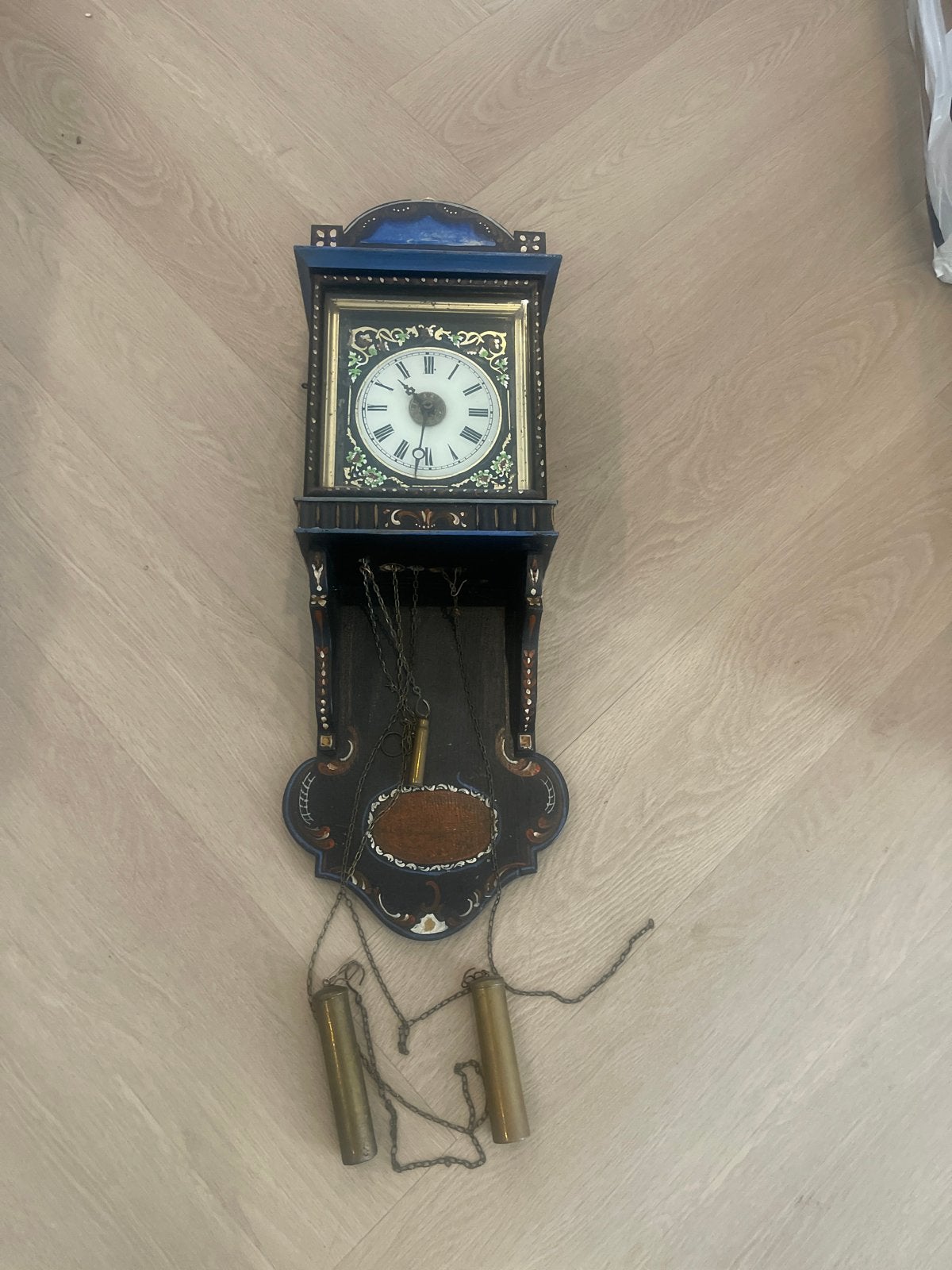 Antieke Wandklok met Gewichten - Handgeschilderd, Ophalen of Verzenden