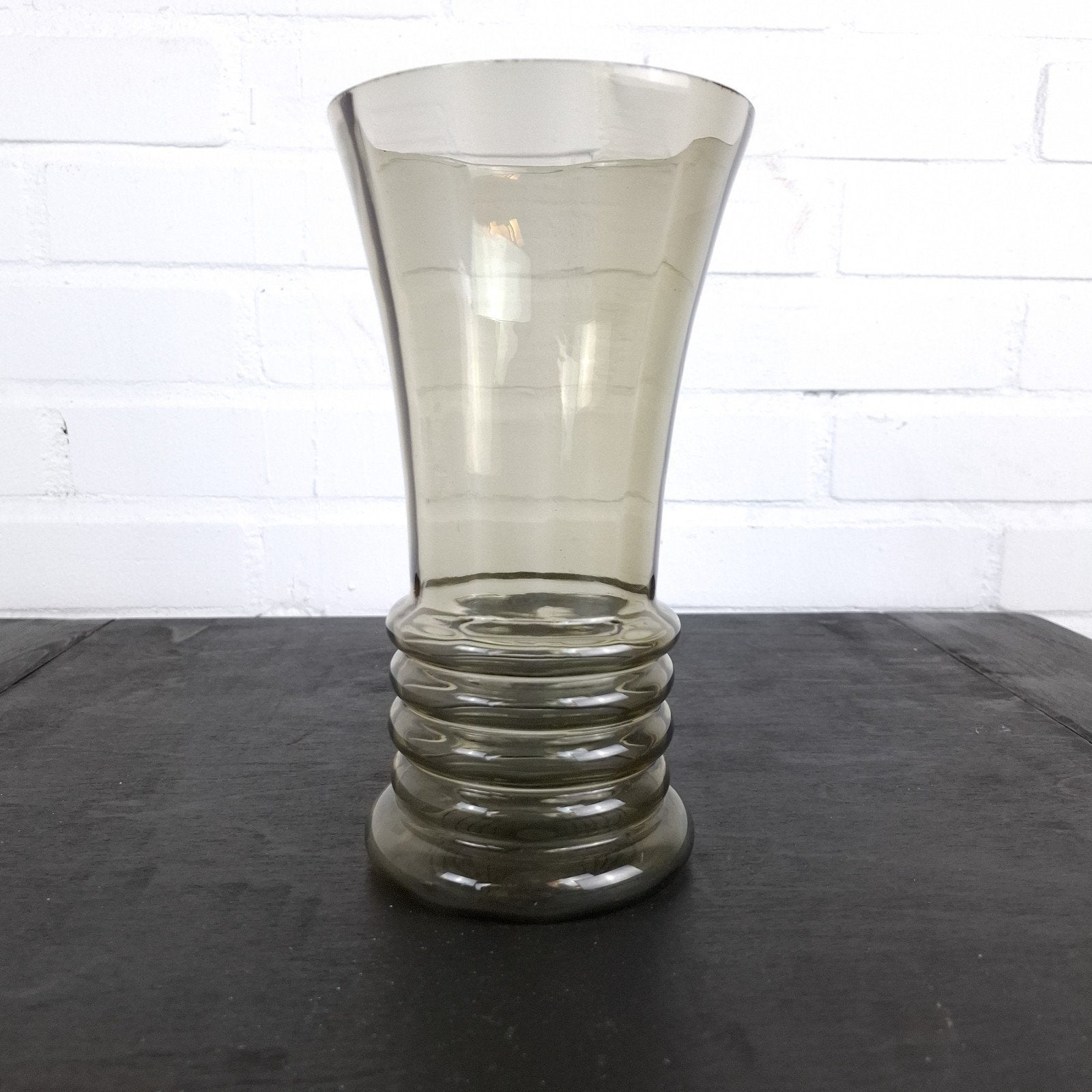 Vintage Copier art deco vaas jaren 30 ribbelglas rookglas, Ophalen of Verzenden, X, X, X