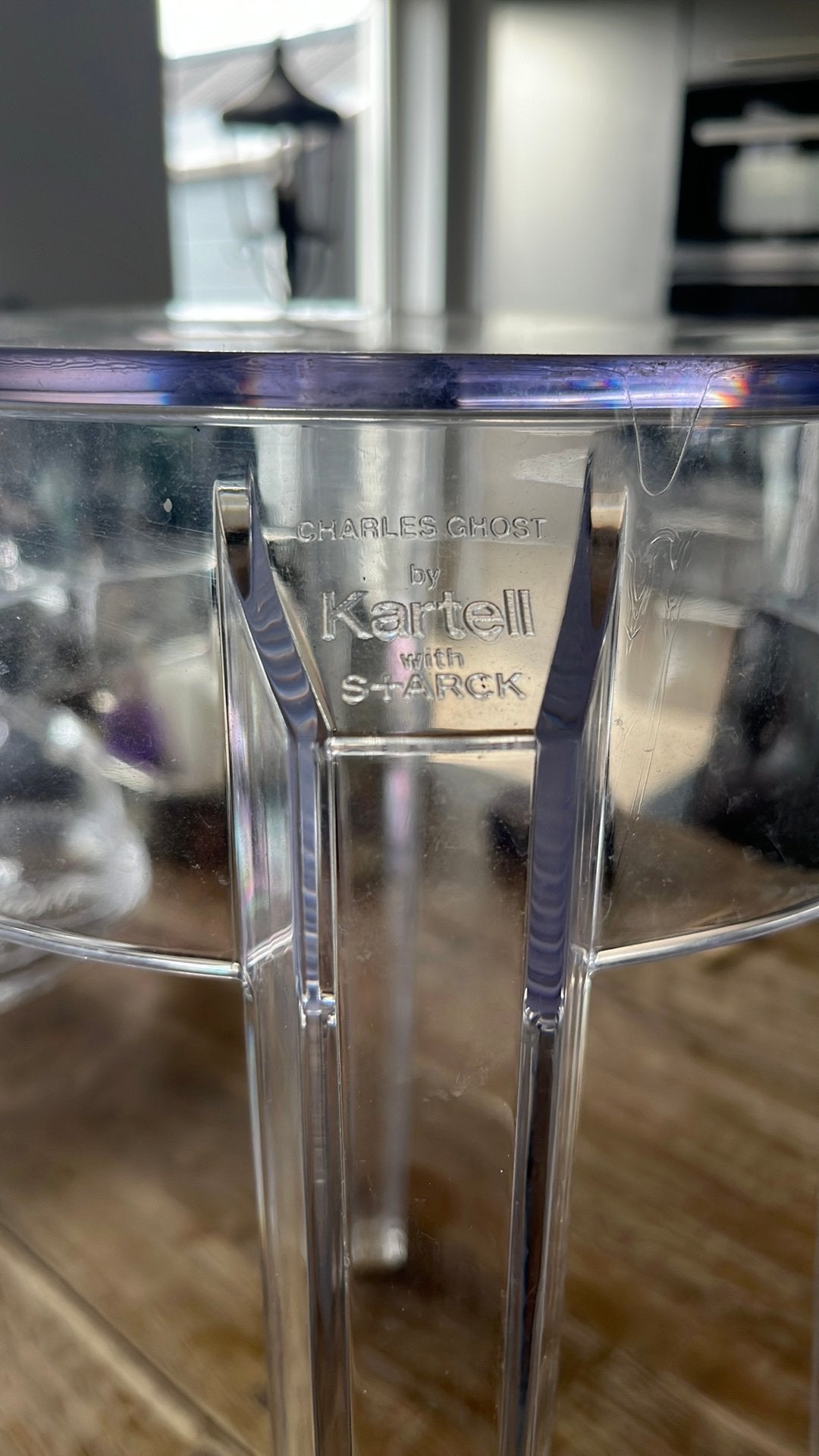 Kartell krukje Charles Ghost transparant plastic hoogte 46,5, Kunststof, Gebruikt, Ophalen of Verzenden, 1 kruk