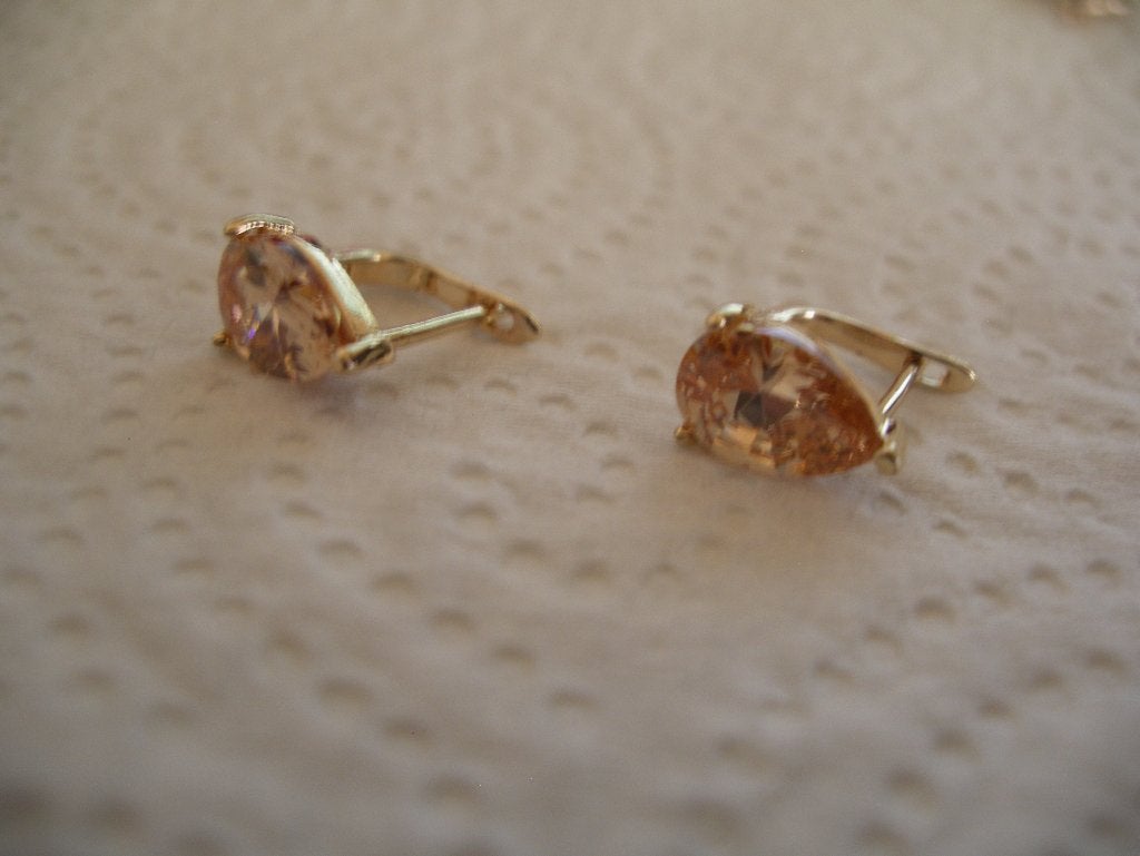 Een paar Goud Vergulde Oorbellen + Champagnekleur Zirkonia, Sieraden, Tassen en Uiterlijk, Antieke sieraden, Ophalen of Verzenden