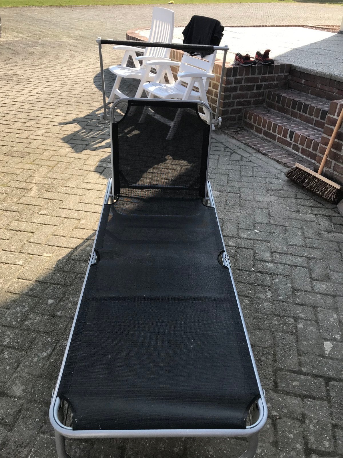 Ligbed met zonnescherm - Aluminium en textileen, Ophalen, Gebruikt, Aluminium, Verstelbaar