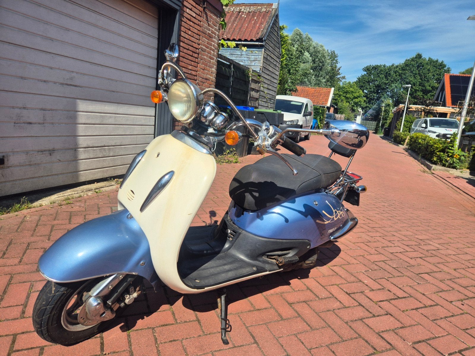 Retro Scooter - Blauw/Crème, Ophalen of Verzenden, Gebruikt, Benzine, Overige merken