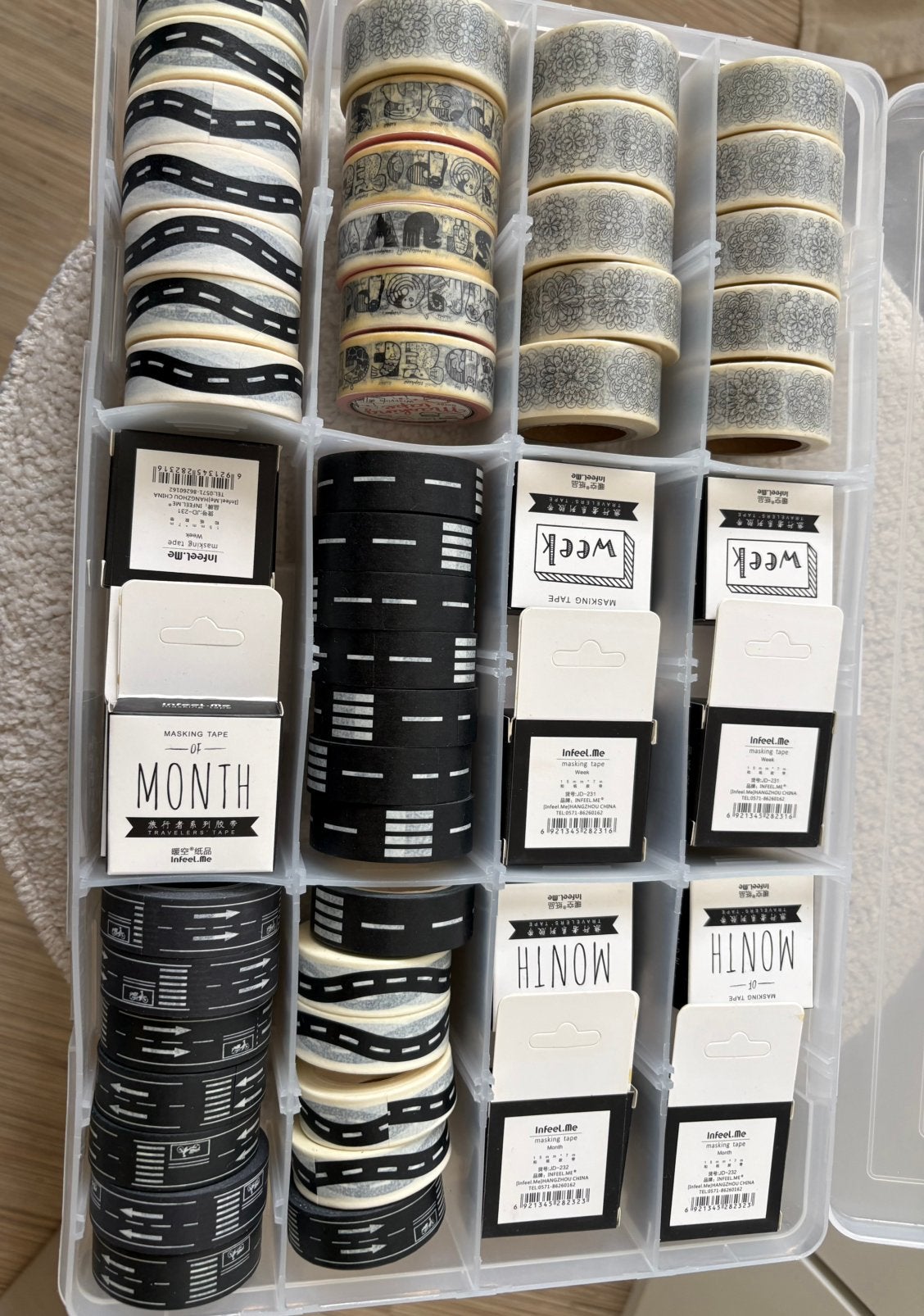 Washi tape set - diverse patronen en kleuren, Zwart, Zelfklevend, Nieuw, Papier of Karton