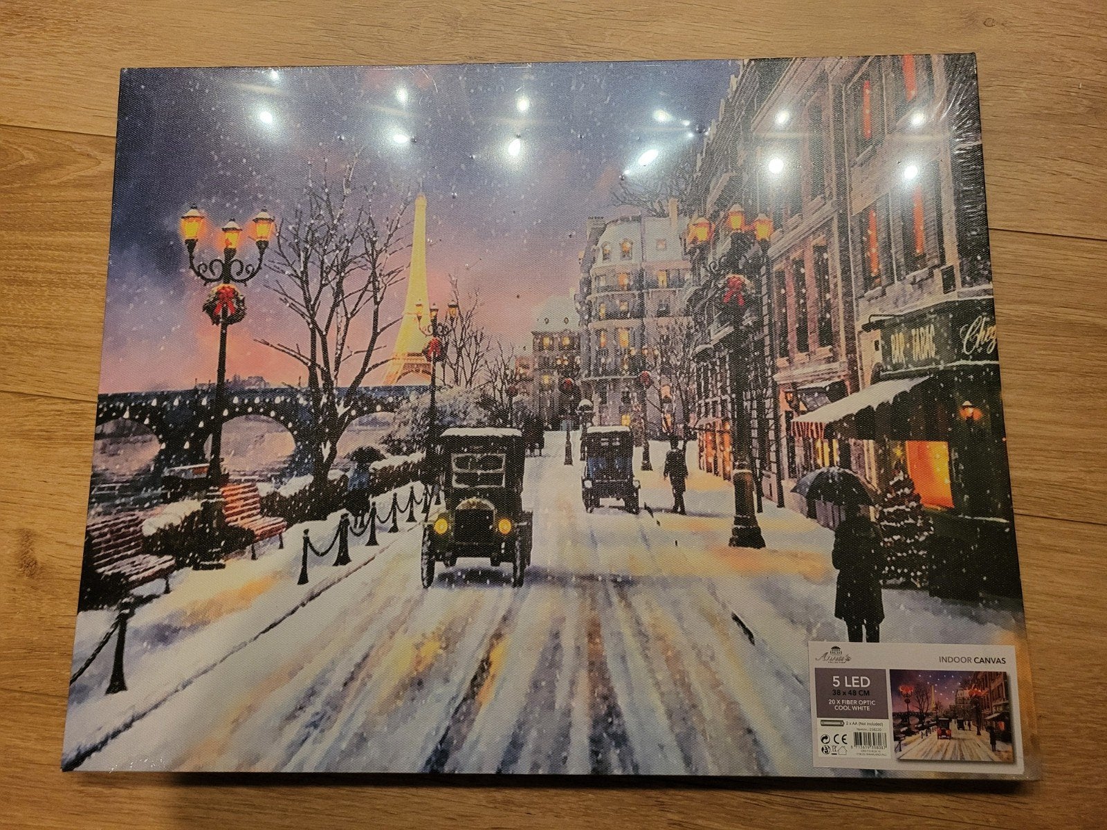 Indoor canvas met Led verlichting winter sneeuw 38x48cm, Ophalen of Verzenden, Nieuw