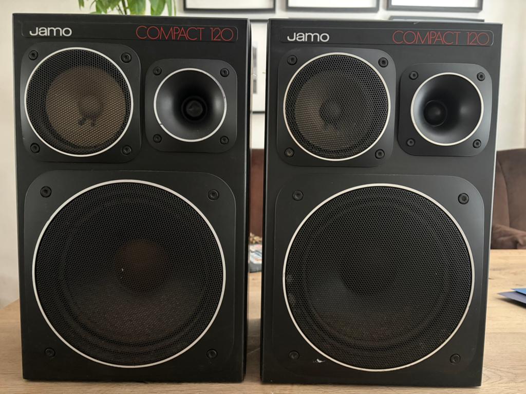 Jamo Compact 120 Speakers - Vintage Hifi Geluid, Audio, Tv en Foto, Luidsprekers, Ophalen, Gebruikt, 120 watt of meer, Front, Rear of Stereo speakers
