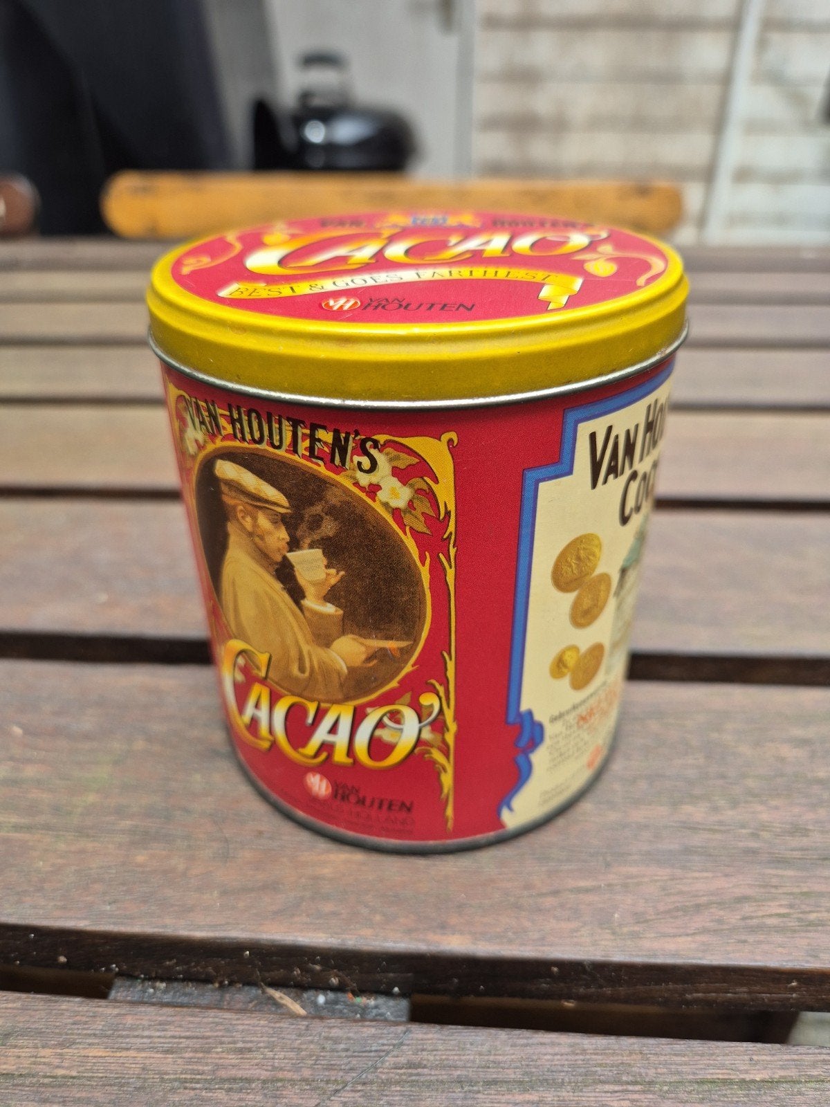 Vintage Van Houten Cacao Blikje Ø9 cm - Nostalgisch, Ophalen of Verzenden