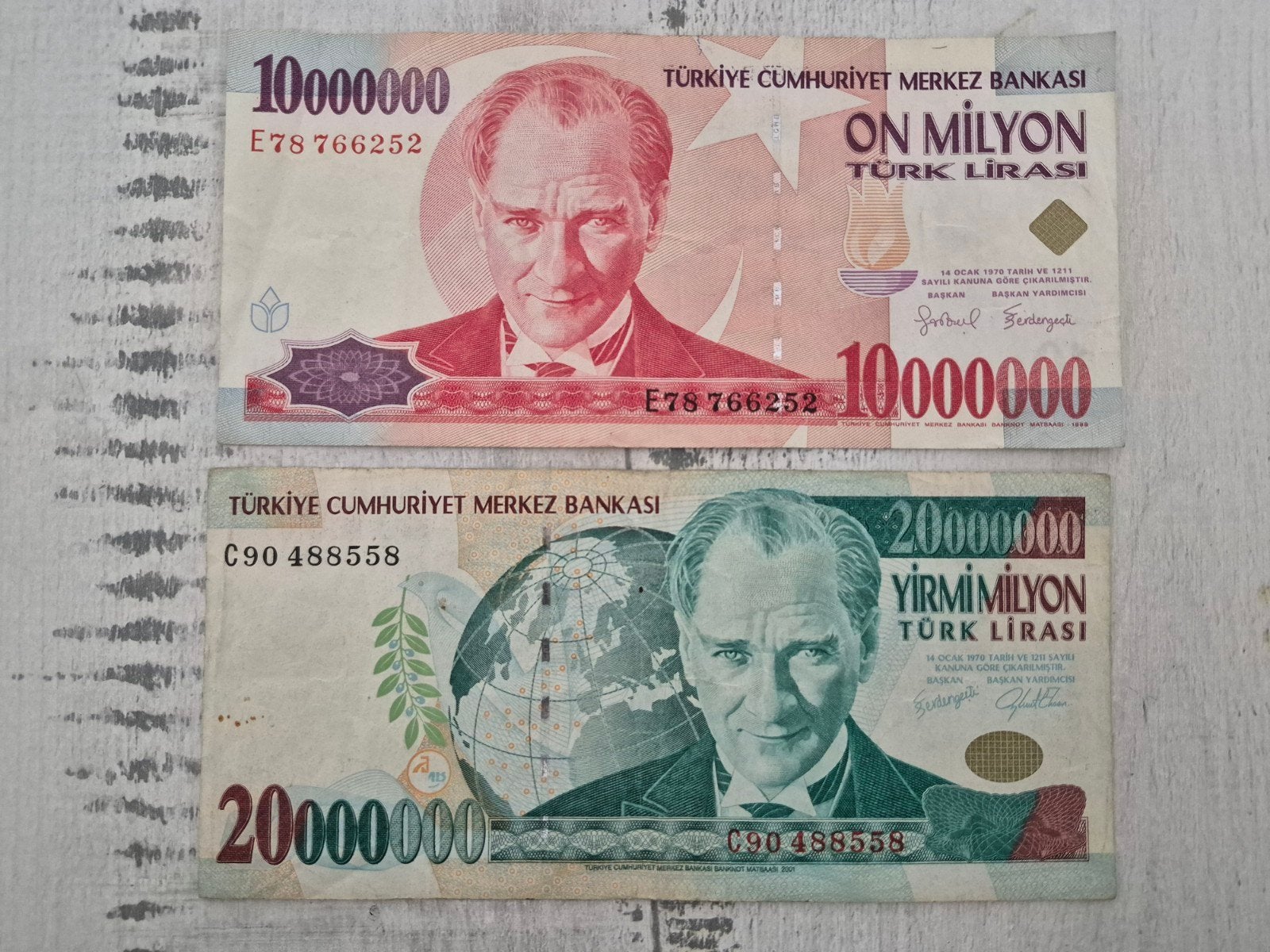 Turkse Lira biljetten: 10 miljoen en 20 miljoen, Ophalen of Verzenden, Overige landen, Setje