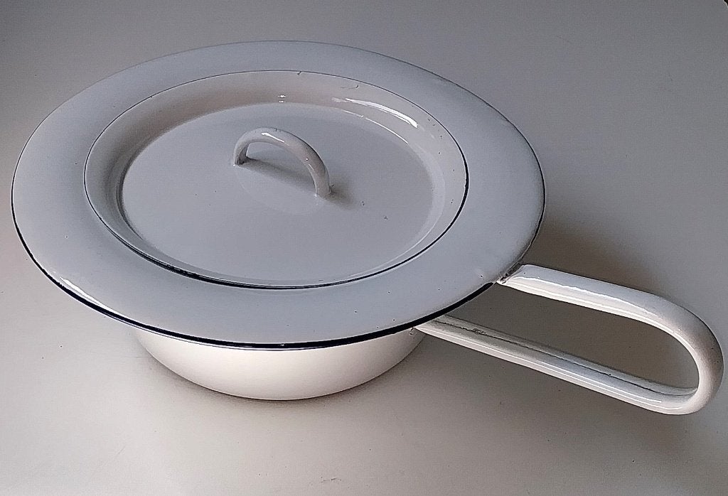Wit Emaille Ondersteek (Bedpan/Po) Met Blauw Randje, Antiek en Kunst, Antiek | Emaille, Ophalen of Verzenden