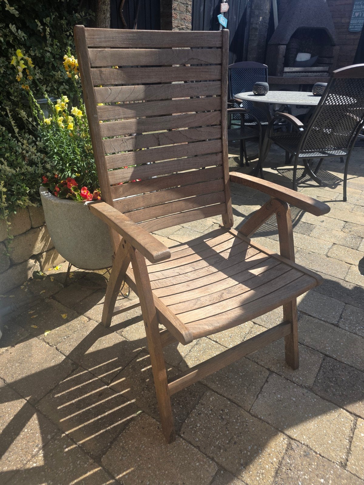 4 hardhouten tuinstoelen, Ophalen, Gebruikt, Hout
