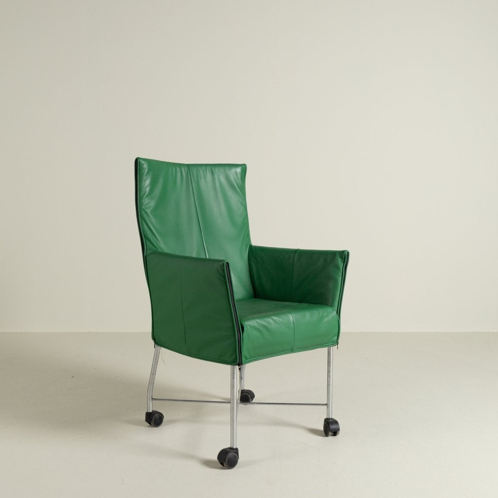 Montis Chaplin Stoel Donkergroen Leer - Aluminium (Op Wielen