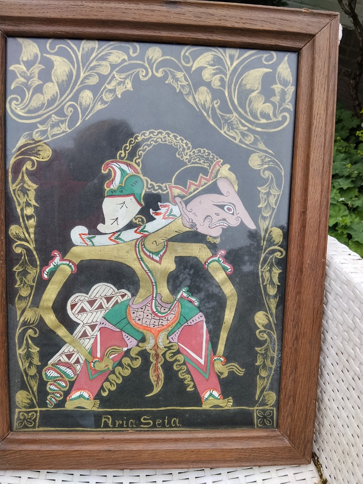 Ingelijst schilderij 'Aria Seta' - Indonesische Wayang stijl, Schilderij, Geschilderd, Indonesië, Meerkleurig