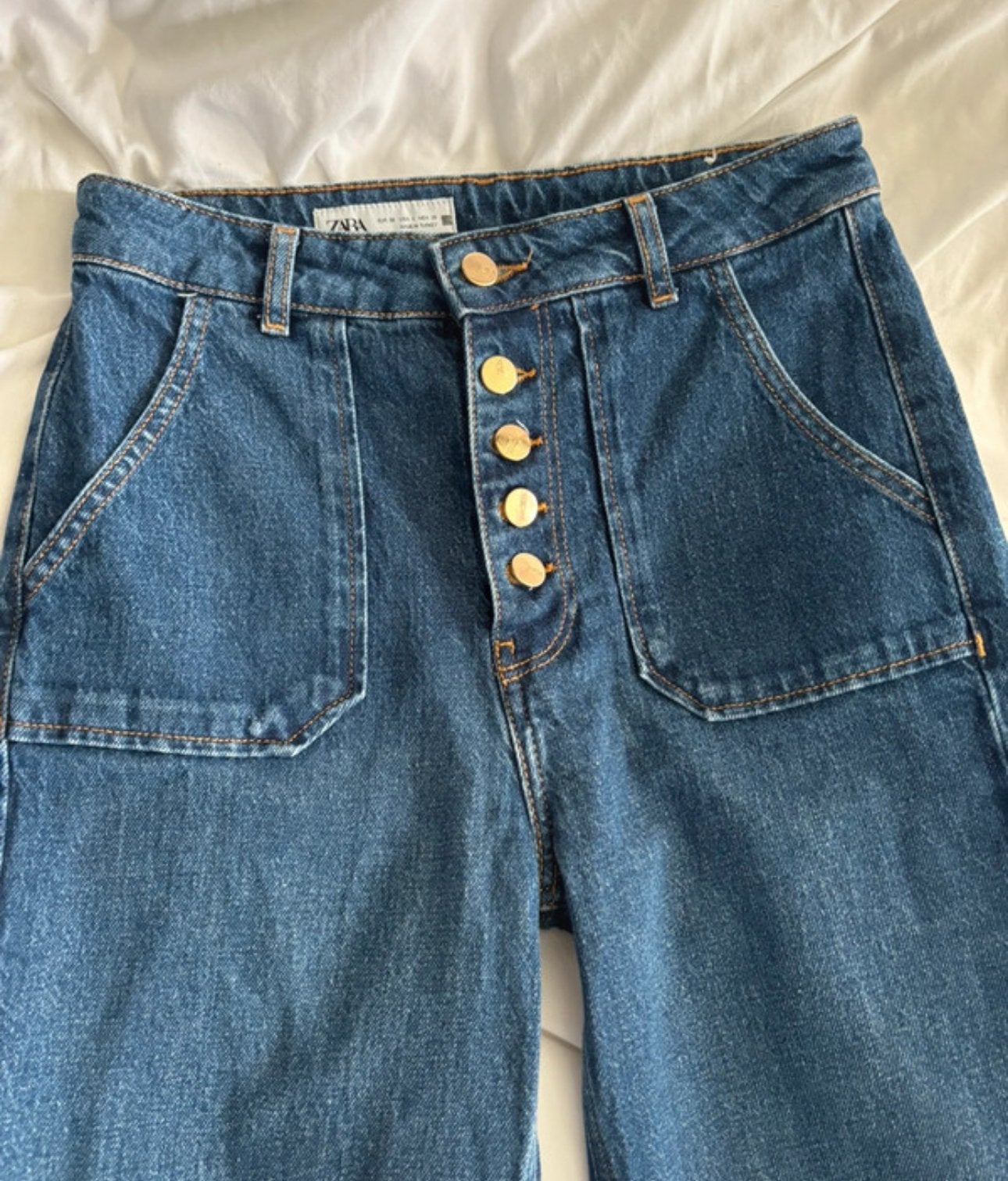 Zara flared jeans met knoopsluiting maat 36, Kleding | Dames, Ophalen, Blauw, Zo goed als nieuw, Maat 36 (S)