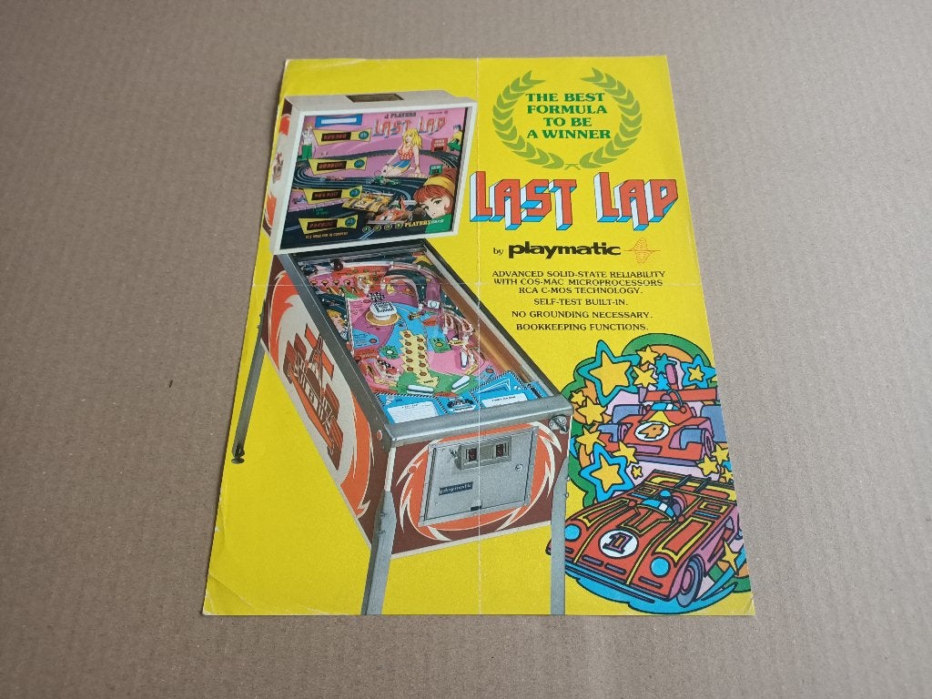 Flyer: Playmatic Last Lap (1978) Flipperkast, Verzamelen, Automaten | Flipperkasten, Verzenden, Gebruikt, Elektronisch, Flipperkast
