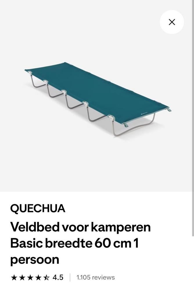 QUECHUA Veldbed Basic 60 cm - Ideaal voor Kamperen, Ophalen, Zo goed als nieuw, Overige