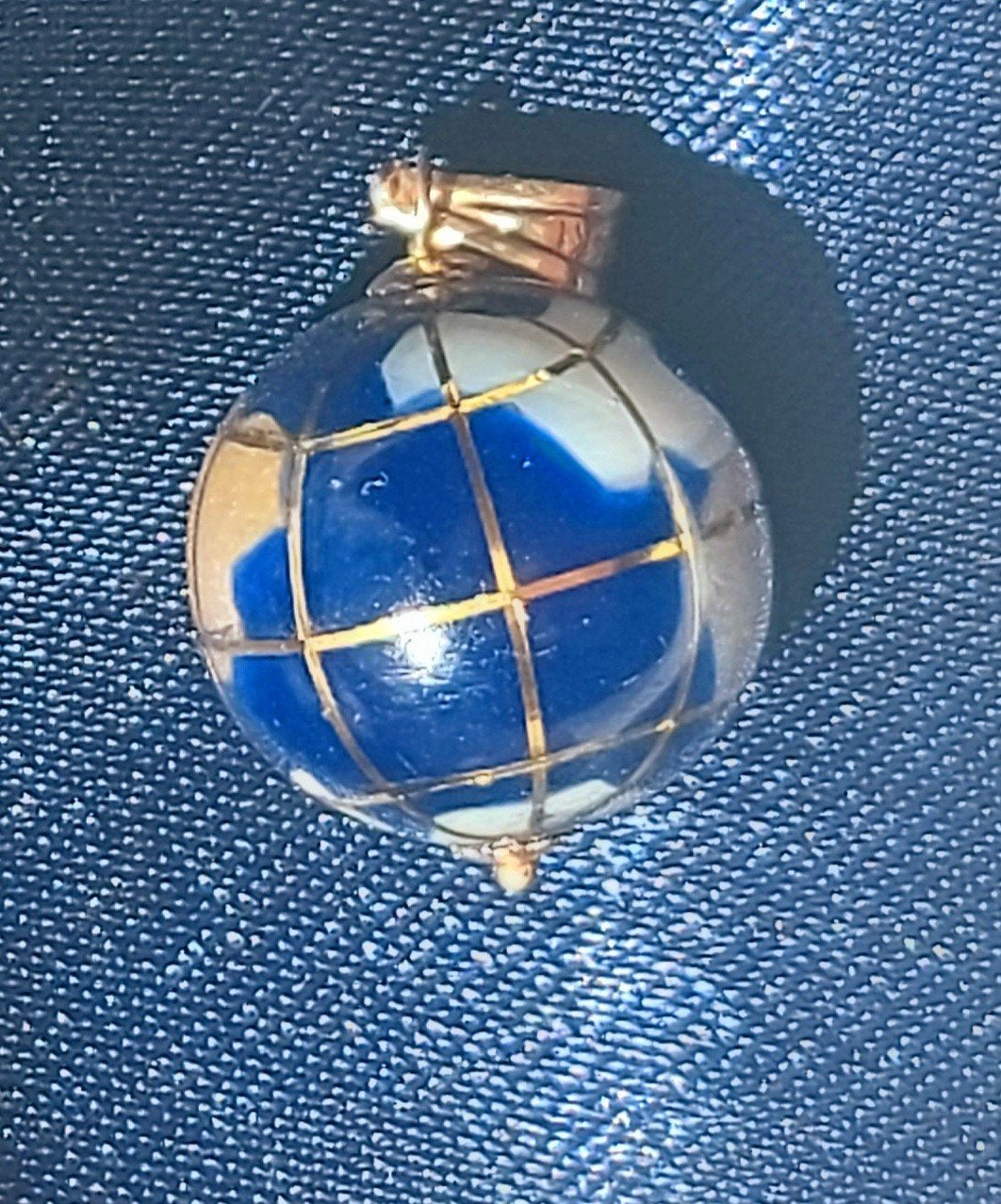 Gouden Wereldbol Hanger – Lapis Lazuli , 14 karaats vintage, Ophalen of Verzenden, Goud, Hanger