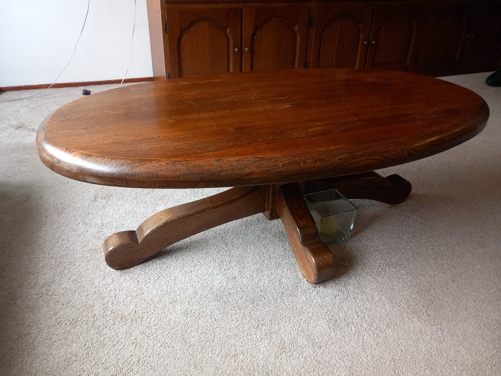 massief eiken houten salon tafel, Ophalen, Gebruikt, 100 tot 150 cm, Eikenhout