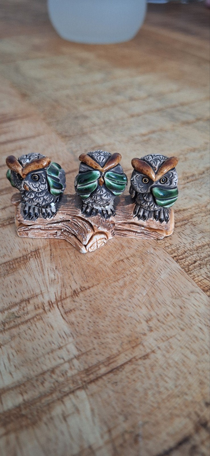 Schattige uiltjes op tak - Gabrielz 1990, Verzamelen, Beelden en Beeldjes, Ophalen of Verzenden, Gebruikt, Dier