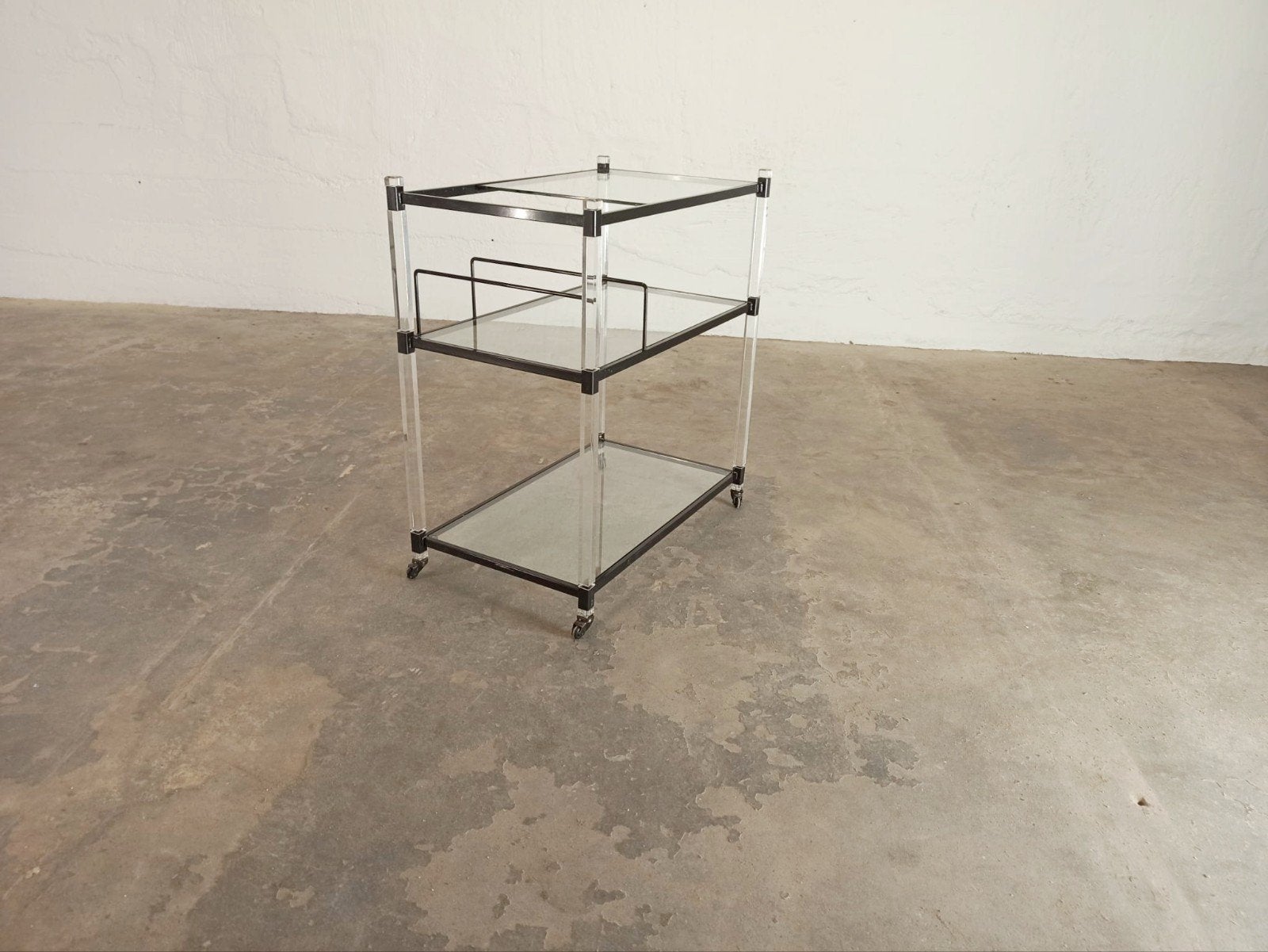 Vintage trolley barcart, Huis en Inrichting, Ophalen, Tweedehands, Tweedehands, Glas