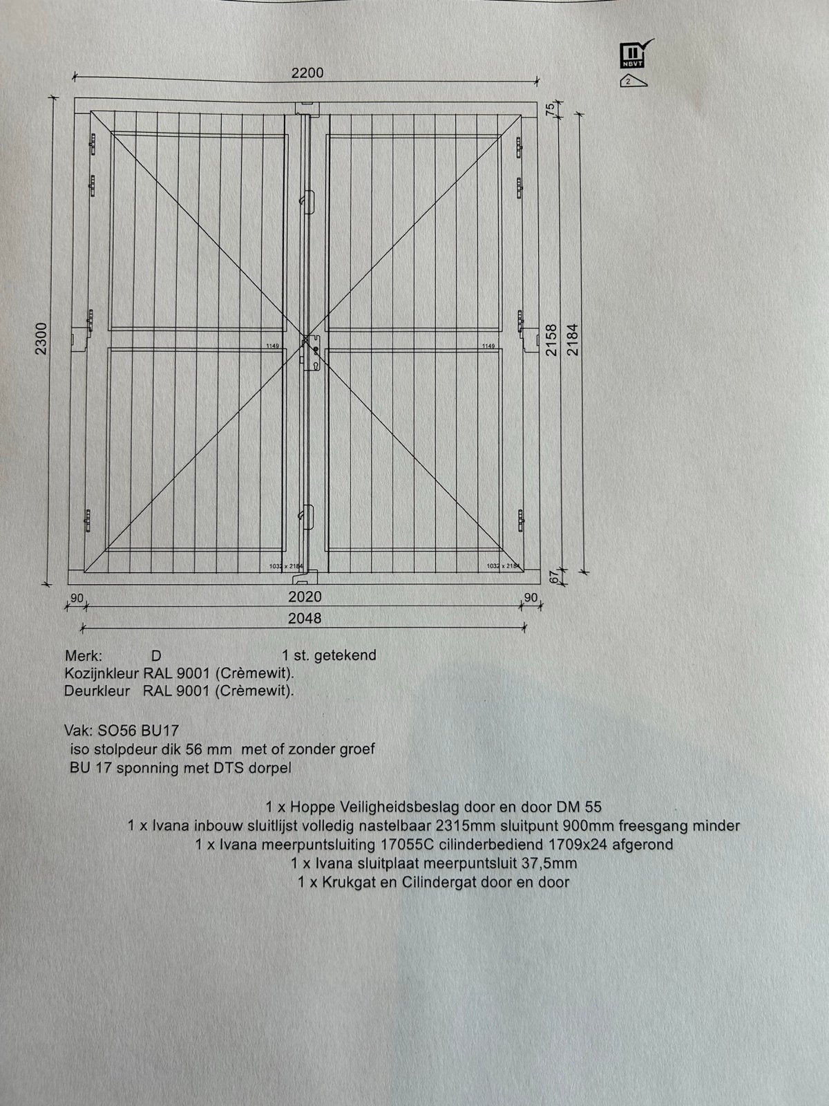 Dichte Garagedeuren - Crèmewit, Nieuw, Doe-het-zelf en Verbouw, Ophalen, Hout, 120 cm of meer, 215 cm of meer