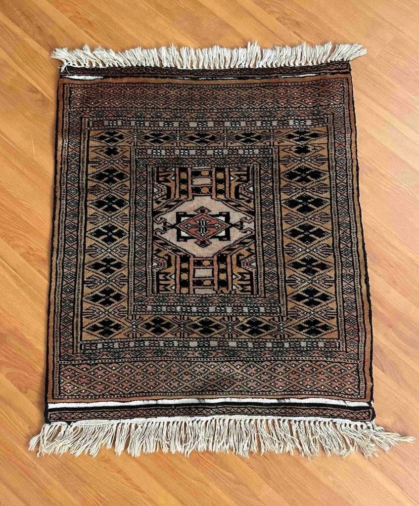 Vintage retro tapijt  75/64 cm, Gebruikt, 50 tot 100 cm, Beige, Djt@dejuistetoon.eu