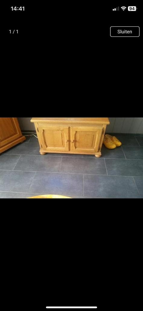 Tv kasje vol eiken 2 deurs en leg plank schuivblad interesse, Gebruikt, Eikenhout, Minder dan 100 cm, 25 tot 50 cm