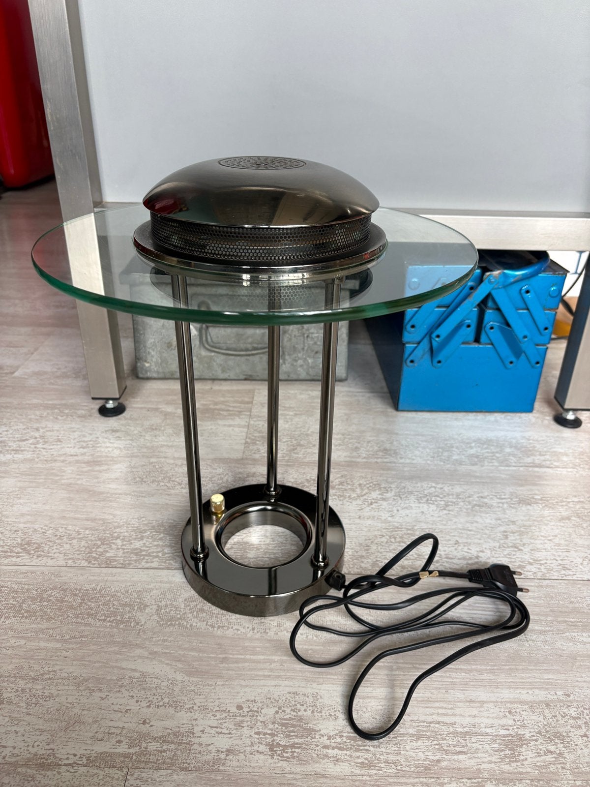 Robert Sonneman Saturn Tafellamp SMC Boxford Chrome Glas 80s, Ophalen, Zo goed als nieuw, Metaal