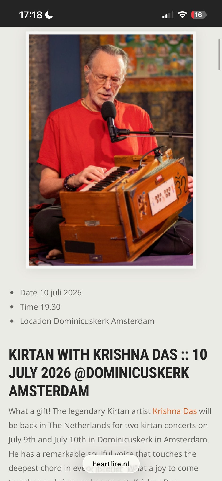 Krishna Das donderdag 9 juli Amsterdam, Eén persoon, Juli