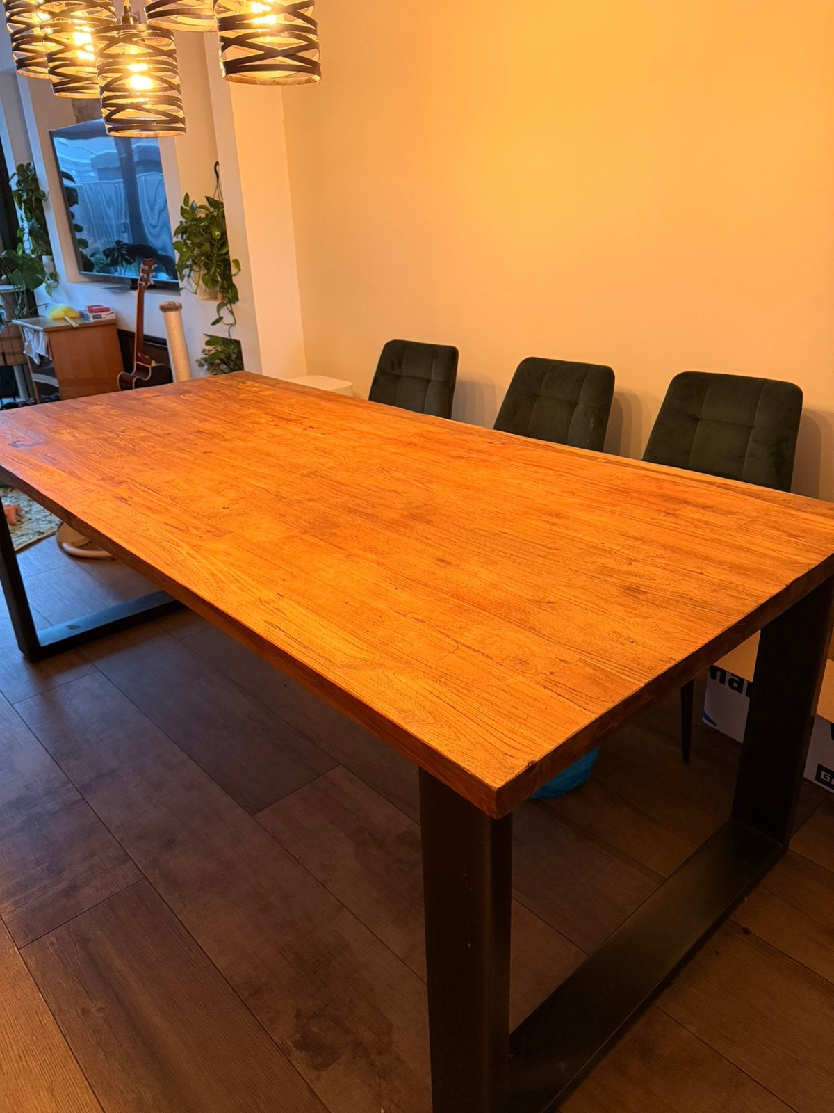 Grote houten eettafel 221x101, Huis en Inrichting, Ophalen, 200 cm of meer, 50 tot 100 cm, Zo goed als nieuw