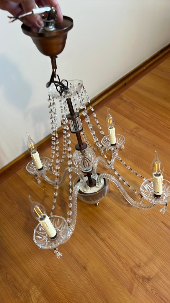 Prachtige kristallen brocante kroonluchter lamp hanglamp, Ophalen of Verzenden, Zo goed als nieuw