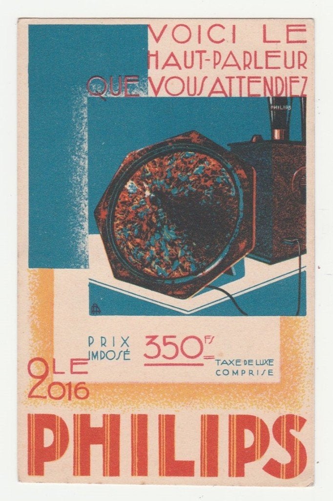 Reclame.  PHILIPS.   Parleur.   Luidsprekers., Verzamelen, Verzenden, 1920 tot 1940, Ongelopen, Overige thema's
