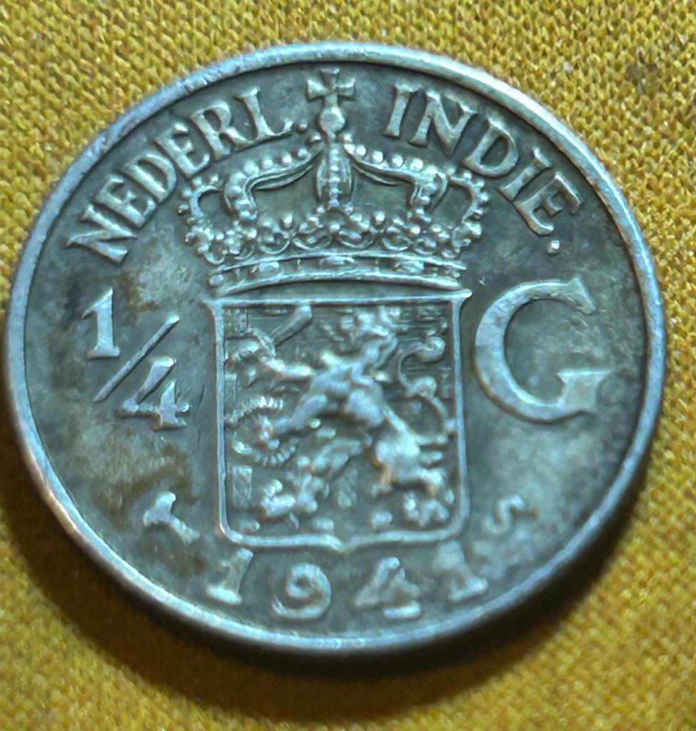 Kwartje uit NL Indië 1941, Ophalen, Vóór koninkrijk, Zilver, 25 cent