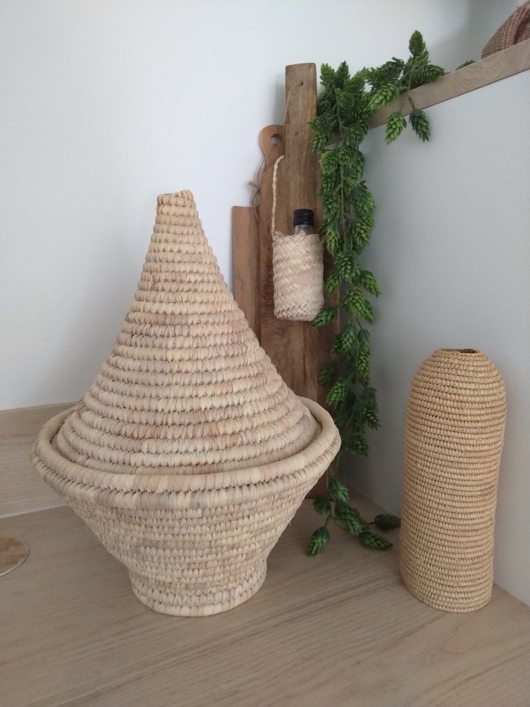 Kleine flessen/water houder uit Marokko., Mand, Rond, Ophalen of Verzenden, Zo goed als nieuw