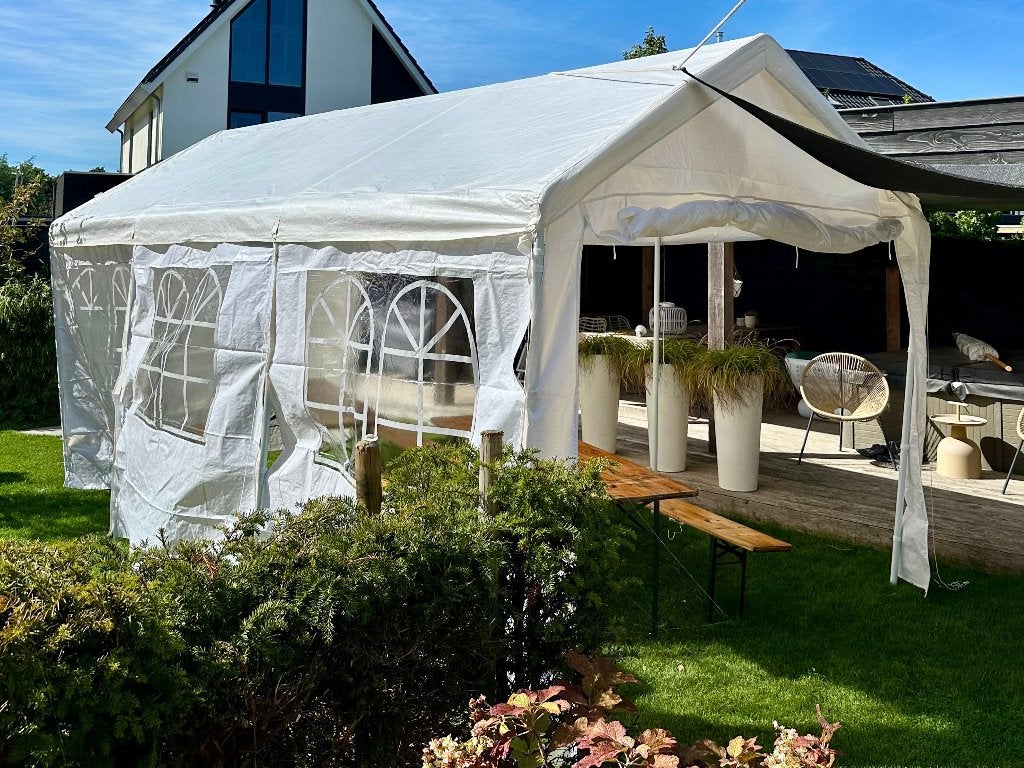 Te huur: 3x6 partytent wit, Hobby en Vrije tijd, Feestartikelen | Verhuur, Ophalen, Zo goed als nieuw, Carnaval