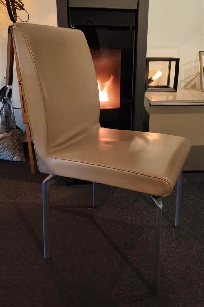 4 Poltrona Frau stoelen - vol leder met chromen poten, Ophalen, Bruin, Leer, Zo goed als nieuw