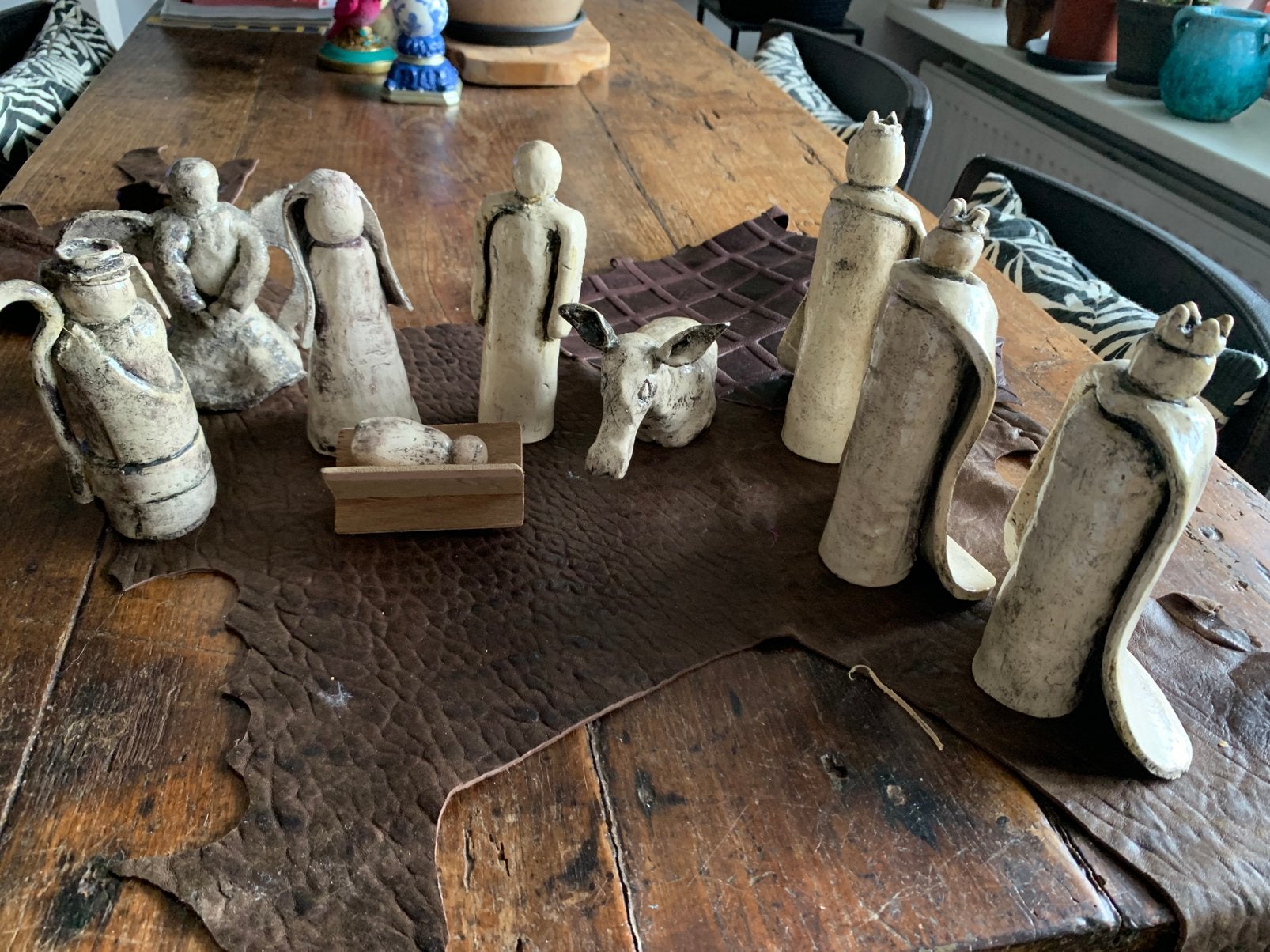 Unieke  handgemaakte kerststal groep, Ophalen of Verzenden, Gebruikt