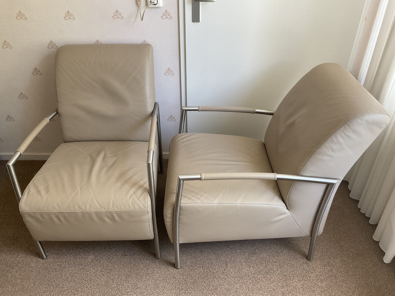 Volledig lederen fauteuils met RVS afwerking, Ophalen, Gebruikt, Minder dan 75 cm, Leer