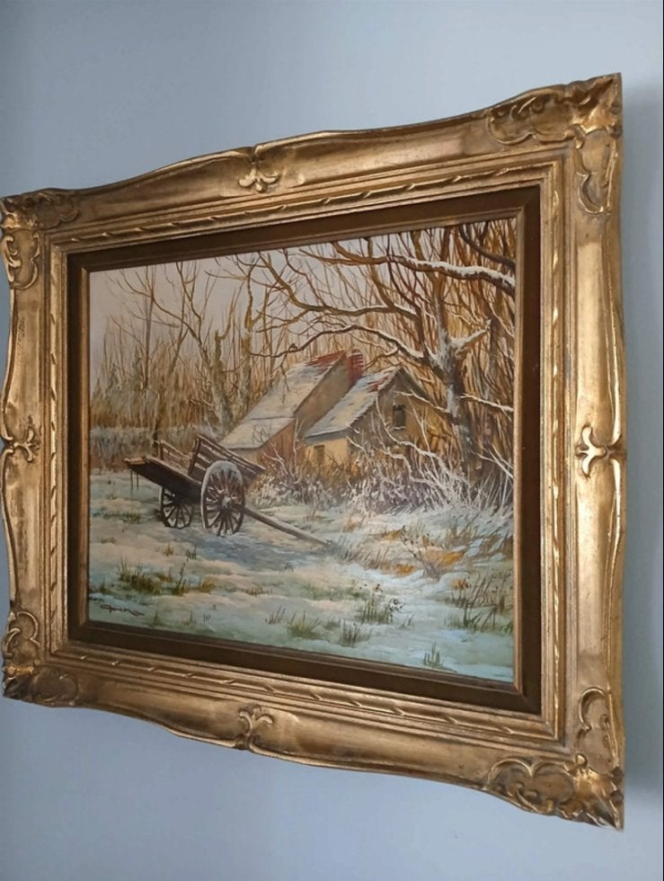 Origineel Schilderij Raymond Quence - Winterlandschap, Antiek en Kunst, Kunst | Schilderijen | Klassiek, Doek, Realistisch, Ophalen of Verzenden