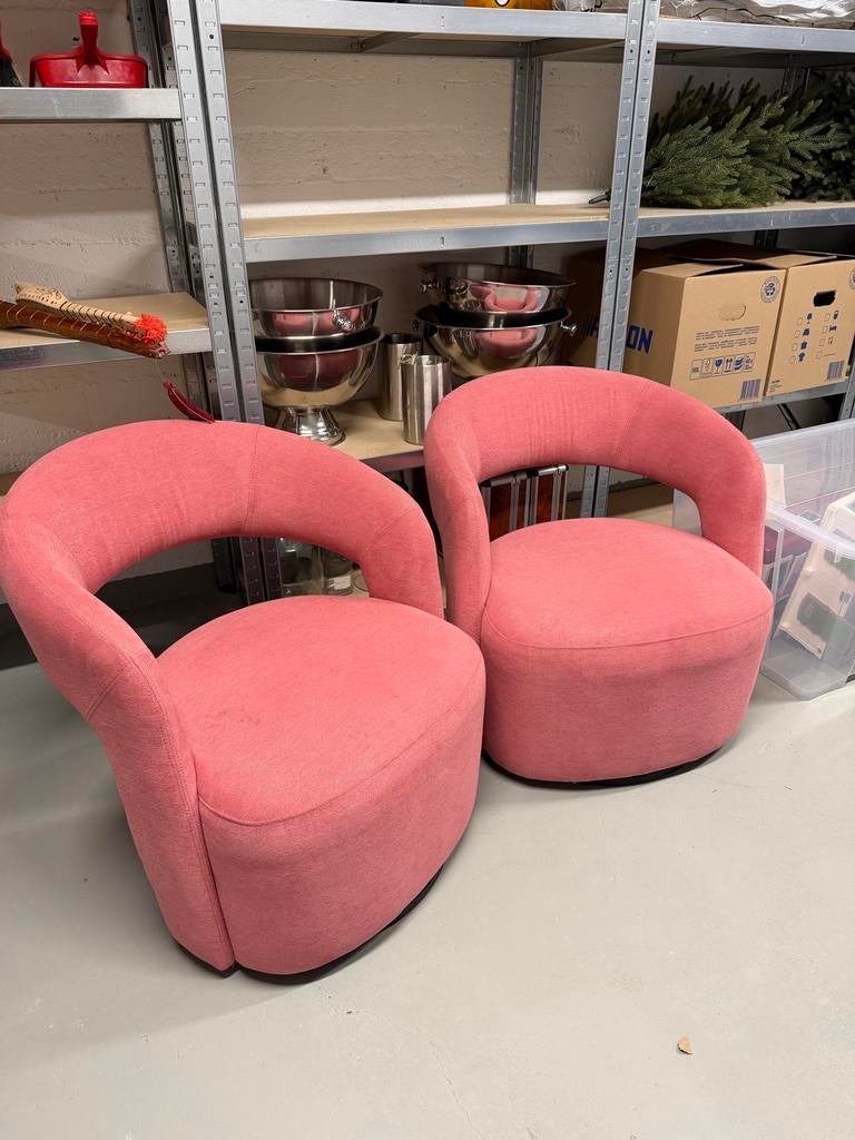 Set van 2 roze stoffen fauteuils - Modern design, Ophalen, Gebruikt, 75 tot 100 cm, Stof