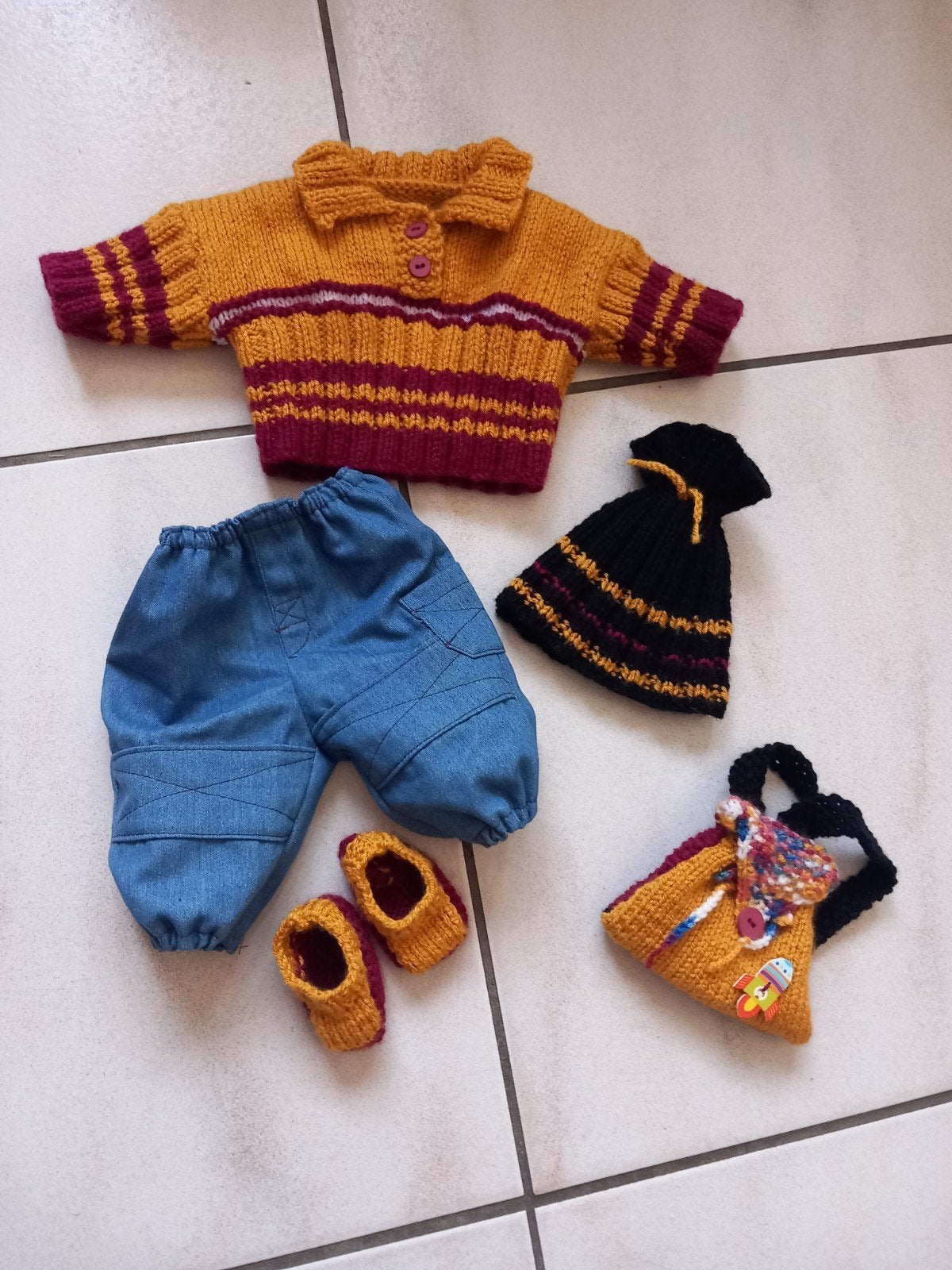Zelfgemaakte poppenkleertjes voor pop 43 cm 5 delig., Ophalen of Verzenden, Nieuw, Babypop