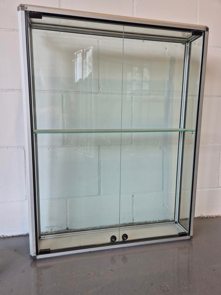 Wandvitrines van gehard glas en aluminium (3 stuks), Huis en Inrichting, Kasten | Vitrinekasten, Ophalen, 50 tot 100 cm, Glas