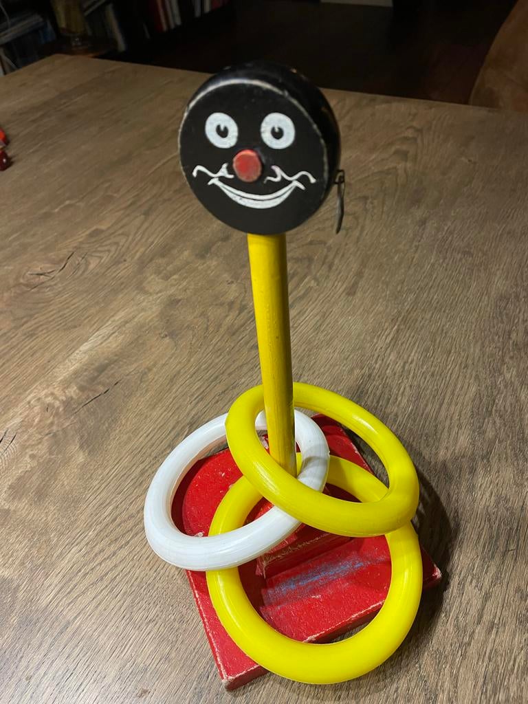 Vintage Ringwerpspel met Houten Clownskop, Ophalen of Verzenden, Gebruikt