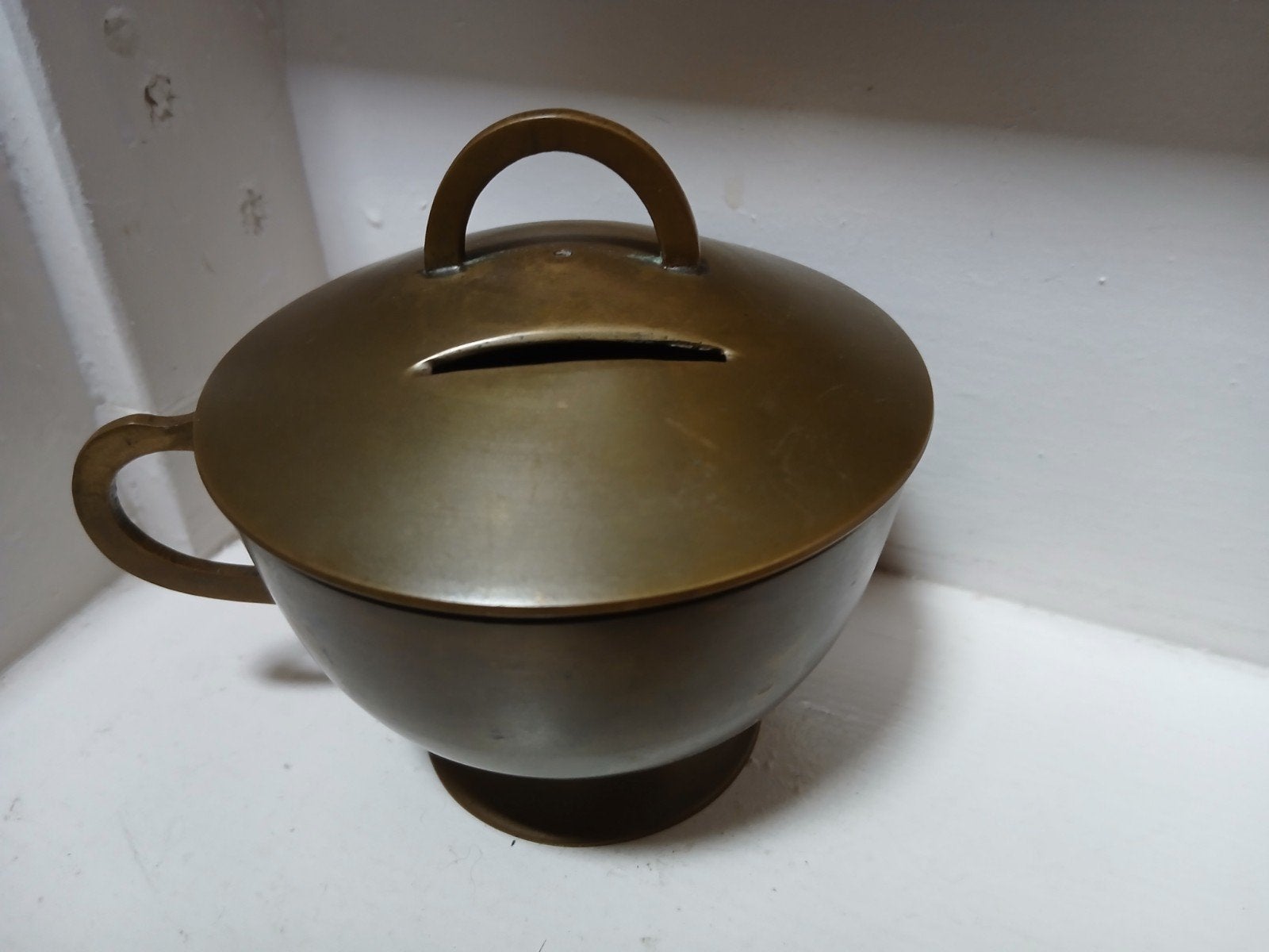 Antieke messing spaarpot, Antiek en Kunst, Ophalen of Verzenden, Koper