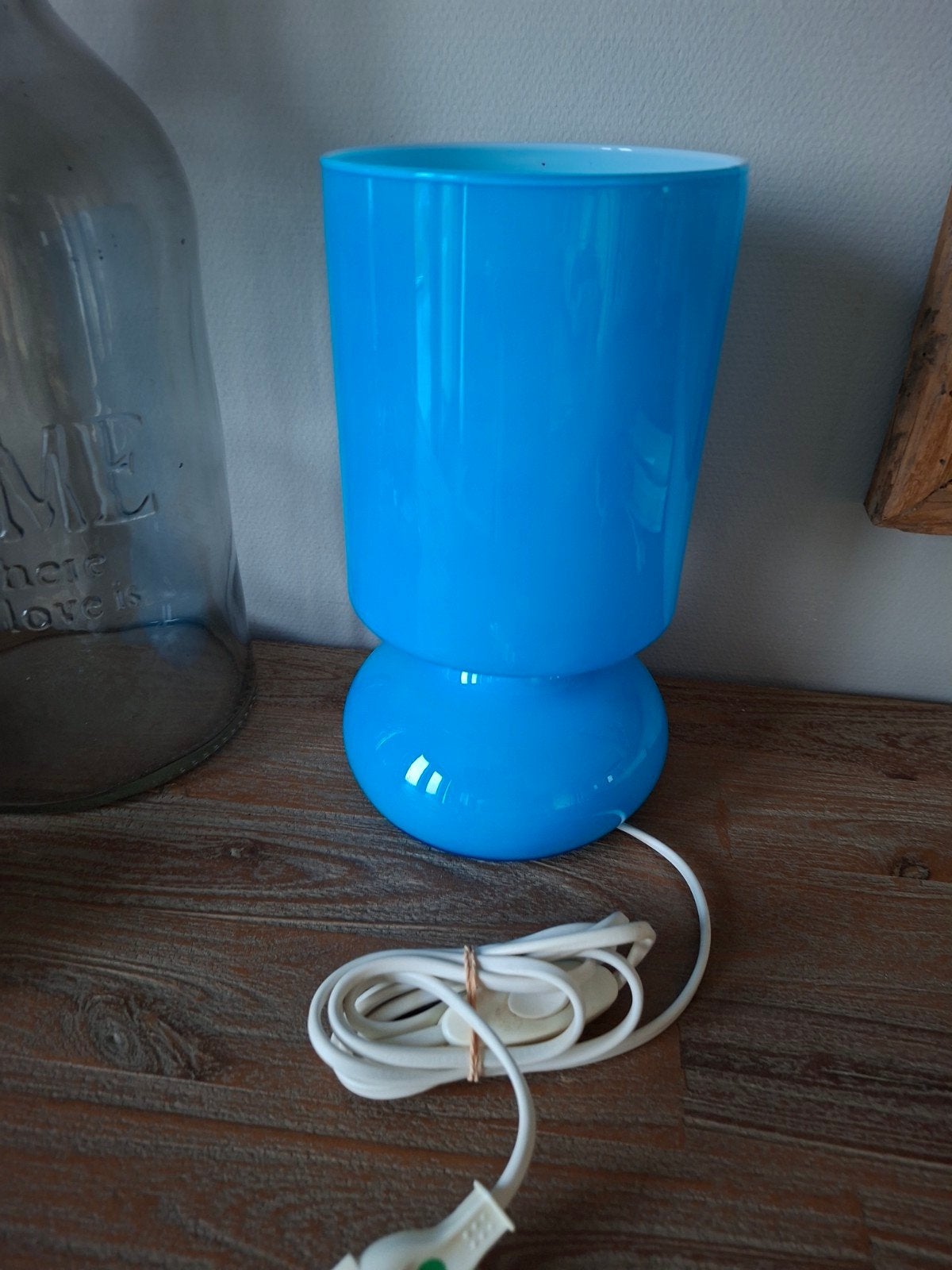 IKEA Lykta Tafellamp - Turquoise Blauw Glas, Huis en Inrichting, Blauw, Gebruikt, Vintage, Ophalen of Verzenden