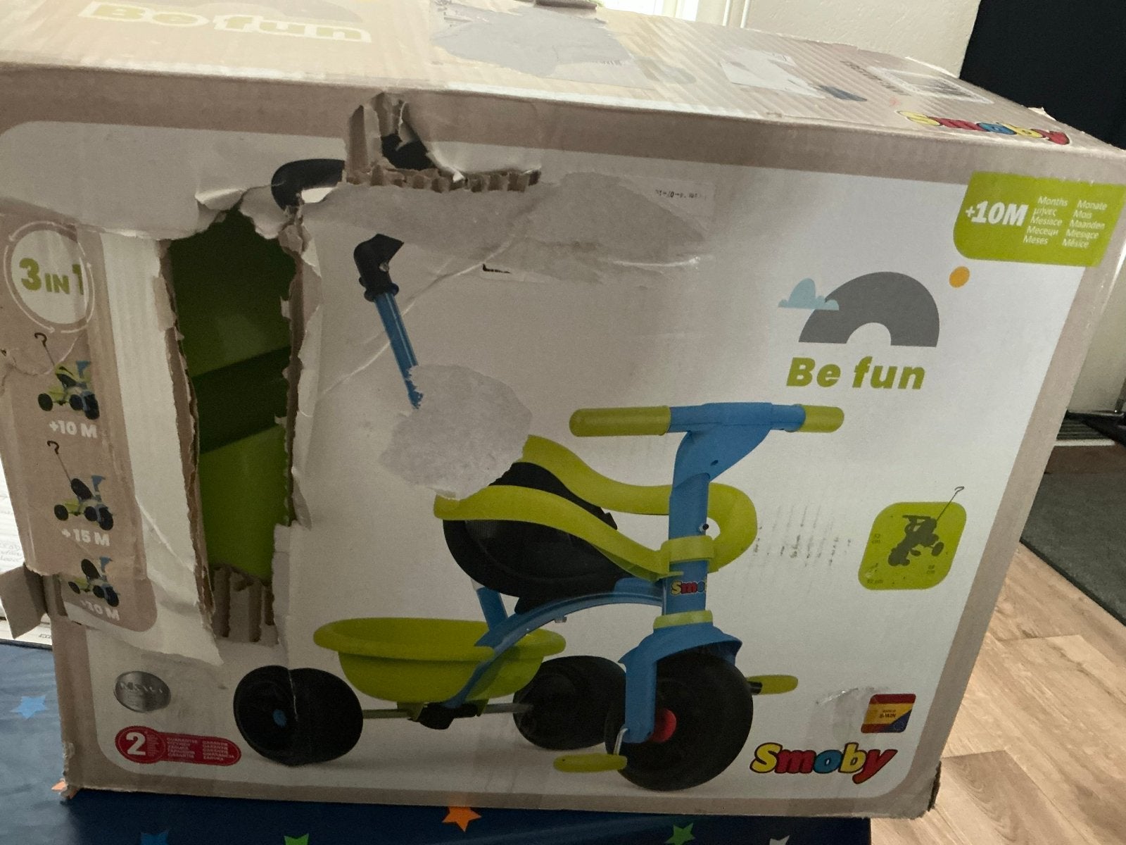 Smoby 3-in-1 Duw-Driewieler met Duwstang, Ophalen, Nieuw, Duwvoertuig