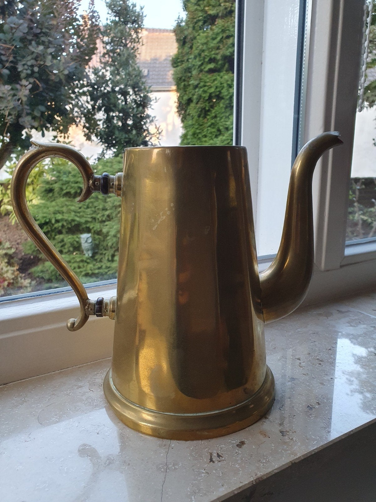 Antieke geelkoperen / messing kan, Ophalen of Verzenden, Koper