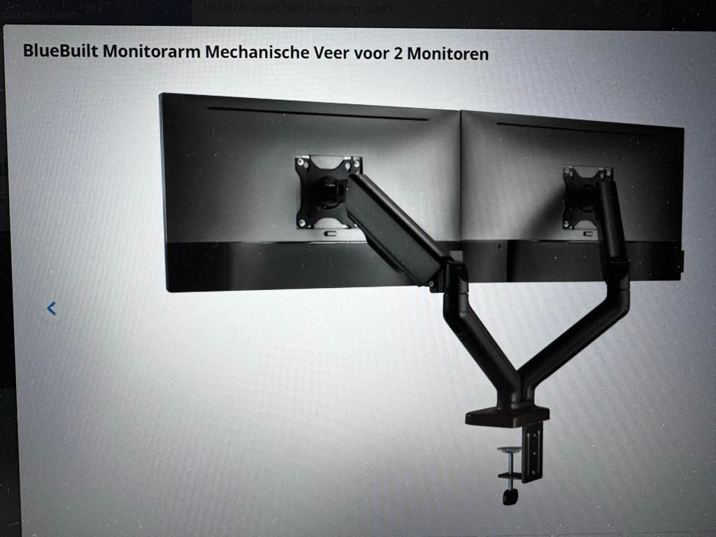 BlueBuilt Monitorarm Mechanische Veer voor 2 Monitoren, Ophalen, In hoogte verstelbaar, Zo goed als nieuw, Overige typen